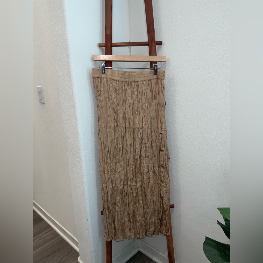 Crazy Cowgirl Beige Crinkled Maxi Skirt